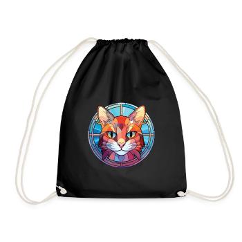 Hantilly Tiffany Cat Colorful Watercolor Cartoon - Drawstring Bag - black - Front