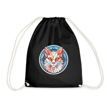 Turkish Angora Cat Colorful Watercolor Pet Cartoon - Drawstring Bag - black - Front