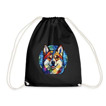 Akita Dog Breed Colorful Watercolor Illustration - Drawstring Bag - black - Front