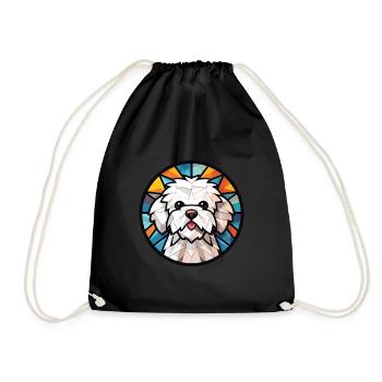 Bichon Frize Dog Breed Watercolor Illustration - Drawstring Bag - black - Front