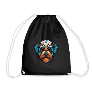 Bichon Yorkie Dog Breed Watercolor Illustration - Drawstring Bag - black - Front