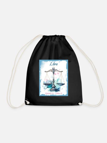 Zodiac Signs in Watercolor: Libra the Scales - Drawstring Bag - black