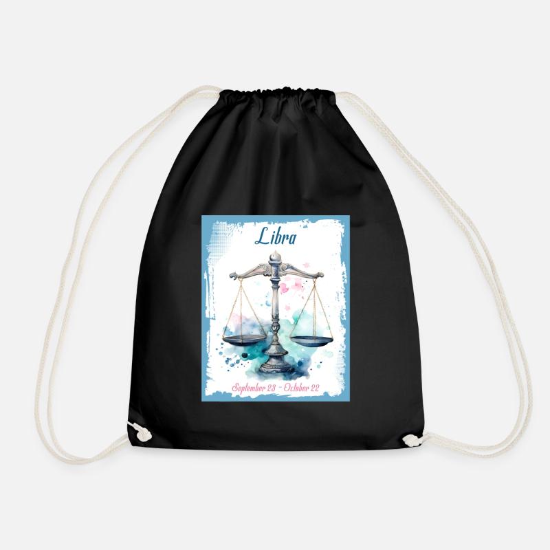 Zodiac Signs in Watercolor: Libra the Scales - Drawstring Bag - black