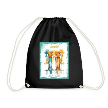 Zodiac Signs in Watercolor: Gemini the Twins - Drawstring Bag - black - Front