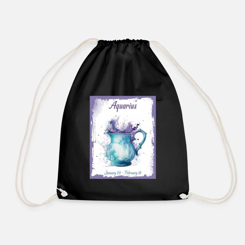 Zodiac Signs in Watercolor: Aquarius the Water Bea - Drawstring Bag - black