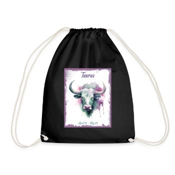 Zodiac Signs in Watercolor: Taurus the Bull - Drawstring Bag - black - Front