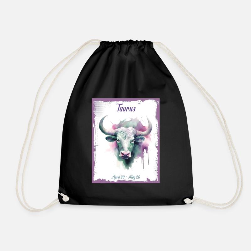 Zodiac Signs in Watercolor: Taurus the Bull - Drawstring Bag - black