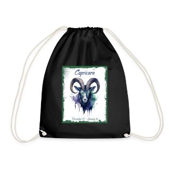 Zodiac Signs in Watercolor: Capricorn the Goat - Drawstring Bag - black - Front