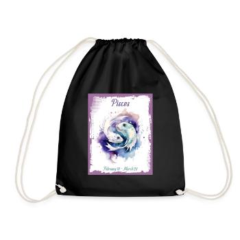 Zodiac Signs in Watercolor: Pisces the Fish - Drawstring Bag - black - Front