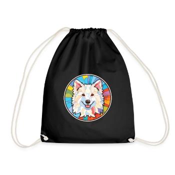 American Eskimo Dog Breed Watercolor Illustration - Drawstring Bag - black - Front