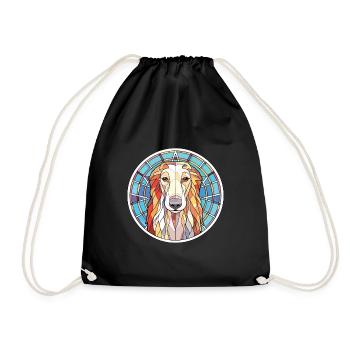 Borzoi Dog Breed Colorful Watercolor Illustration - Drawstring Bag - black - Front