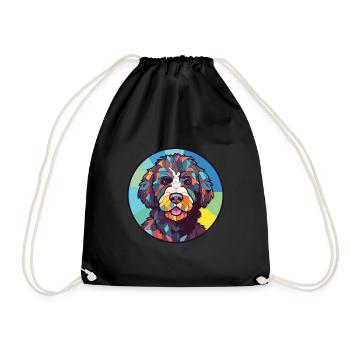 Portuguese Water Dog Breed Watercolor Illustration - Drawstring Bag - black - Front