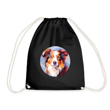 Miniature American Shepherd Dog Breed Watercolor - Drawstring Bag - black - Front