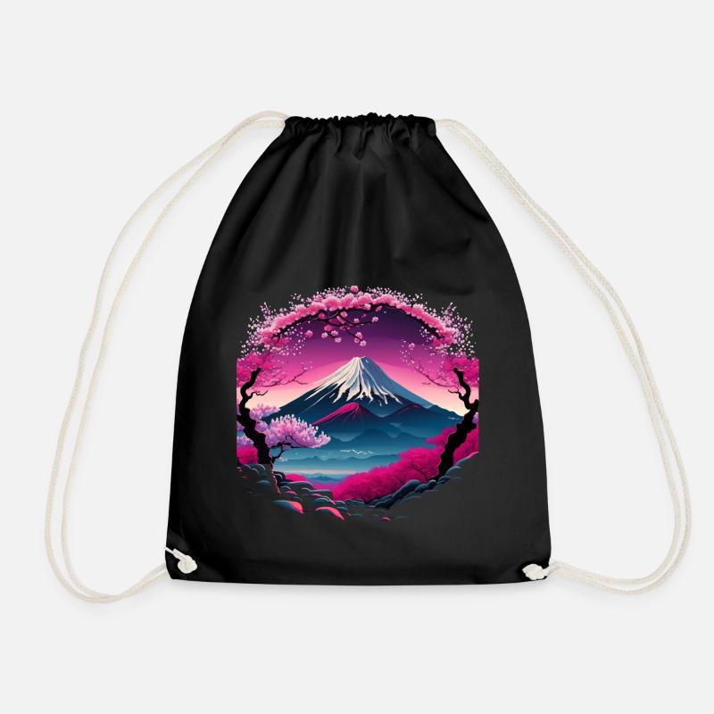 cherry blossom Japan - Drawstring Bag - black