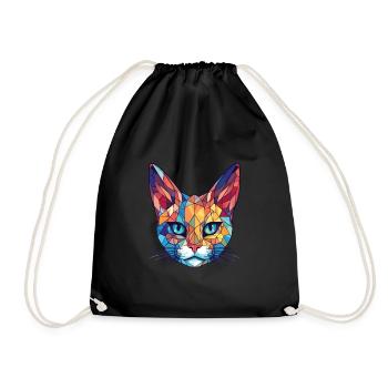 Pixie Bob Cat Colorful Watercolor Pet Illustration - Drawstring Bag - black - Front