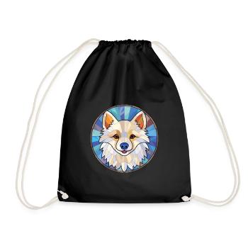 American Eskimo Dog Breed Watercolor Illustration - Drawstring Bag - black - Front