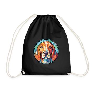 Finnish Hound Dog Breed Watercolor Illustration - Drawstring Bag - black - Front