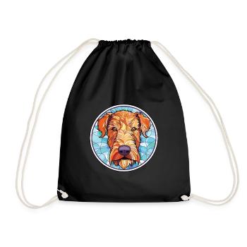 Irish Terrier Dog Breed Watercolor Illustration - Drawstring Bag - black - Front
