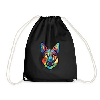 Hokkaido Dog Breed Watercolor Glass Illustration - Drawstring Bag - black - Front