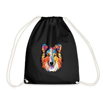 Sheltie Dog Breed Colorful Watercolor Illustration - Drawstring Bag - black - Front