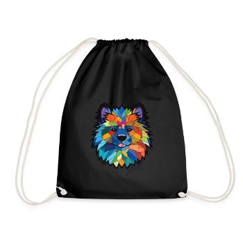 Keeshond Dog Breed Watercolor Glass Illustration - Drawstring Bag - black - Front