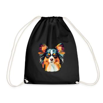 Papillon Continental Toy Spaniel chien aquarelle - Sac de sport léger - noir - Devant
