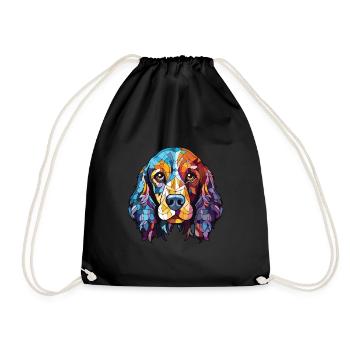 Russian Spaniel Dog Breed Watercolor Illustration - Drawstring Bag - black - Front