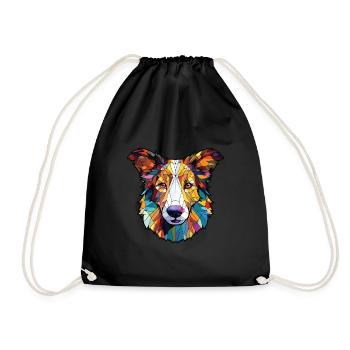 Scotch Collie Dog Breed Watercolor Illustration - Drawstring Bag - black - Front
