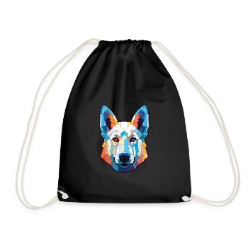 White Shepherd Dog Breed Watercolor Illustration - Drawstring Bag - black - Front