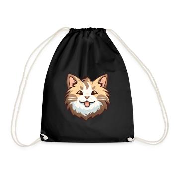 American Bobtail Cat Cartoon Watercolor Clipart - Drawstring Bag - black - Front
