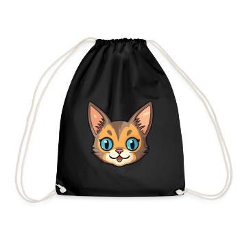 Somali Shorthair Cat Cartoon Watercolor Clipart - Drawstring Bag - black - Front