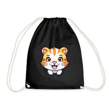Tiger Cat Colorful Cartoon Watercolor Illustration - Drawstring Bag - black - Front