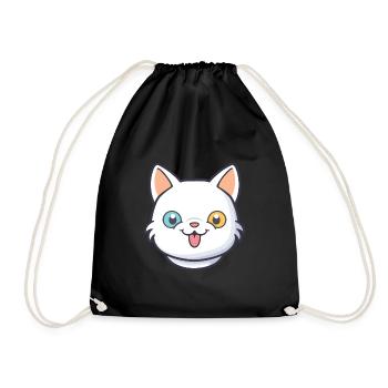 Hantilly Tiffany Cat Cartoon Watercolor Clipart - Drawstring Bag - black - Front