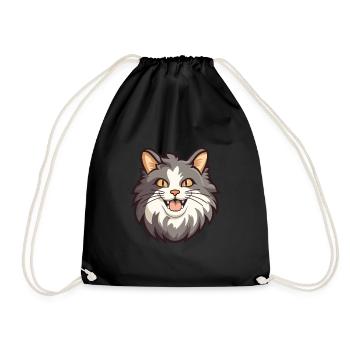 Norwegian Forest Cat Cartoon Watercolor Clipart - Drawstring Bag - black - Front