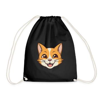 German Rex Cat Cartoon Watercolor Illustration - Drawstring Bag - black - Front