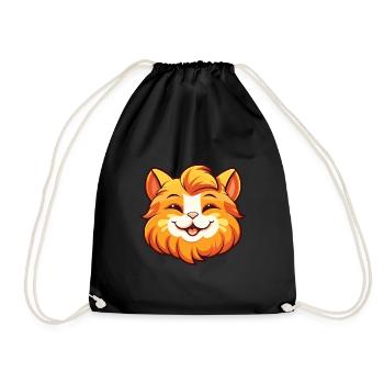 Ginger Longhair Cat Cartoon Watercolor Clipart - Drawstring Bag - black - Front