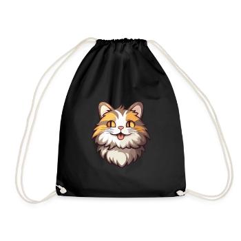 Kurilian Bobtail Cat Cartoon Watercolor Clipart - Drawstring Bag - black - Front