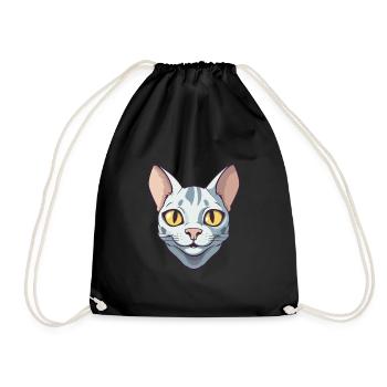 Egyptian Mau Cat Cartoon Watercolor Illustration - Drawstring Bag - black - Front