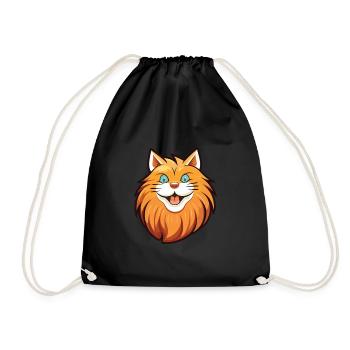 German Longhair Cat Cartoon Watercolor Clipart - Drawstring Bag - black - Front