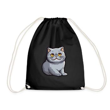 Britische Falte Kurzhaar Katze Karikatur Aquarell Kunst - Turnbeutel - Schwarz - Vorne