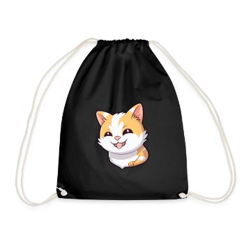 Japanisch Bobtail Katze Karikatur Aquarell Clipart - Turnbeutel - Schwarz - Vorne