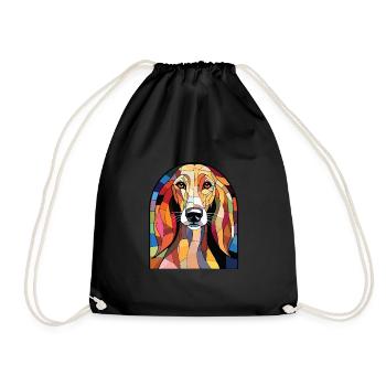 Saluki Dog Breed Colorful Watercolor Illustration - Drawstring Bag - black - Front