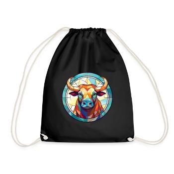 Bull Colorful Watercolor Animal Pet Illustration - Drawstring Bag - black - Front