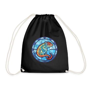 Chameleon Colorful Watercolor Animal Illustration - Drawstring Bag - black - Front