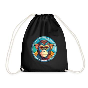 Monkey Colorful Watercolor Animal Pet Illustration - Drawstring Bag - black - Front