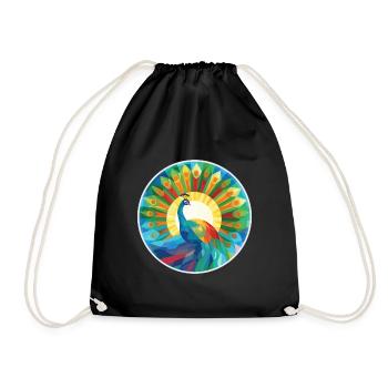 Peacock Colorful Watercolor Animal Illustration - Drawstring Bag - black - Front