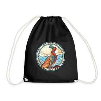 Pheasant Colorful Watercolor Animal Illustration - Drawstring Bag - black - Front