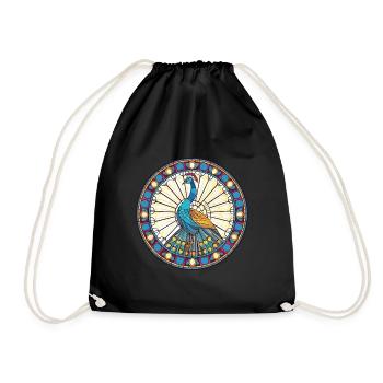 Peacock Colorful Watercolor Animal Illustration - Drawstring Bag - black - Front