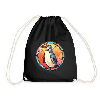 Penguin Colorful Watercolor Animal Illustration - Drawstring Bag - black - Front