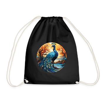 Peacock Colorful Watercolor Animal Illustration - Drawstring Bag - black - Front